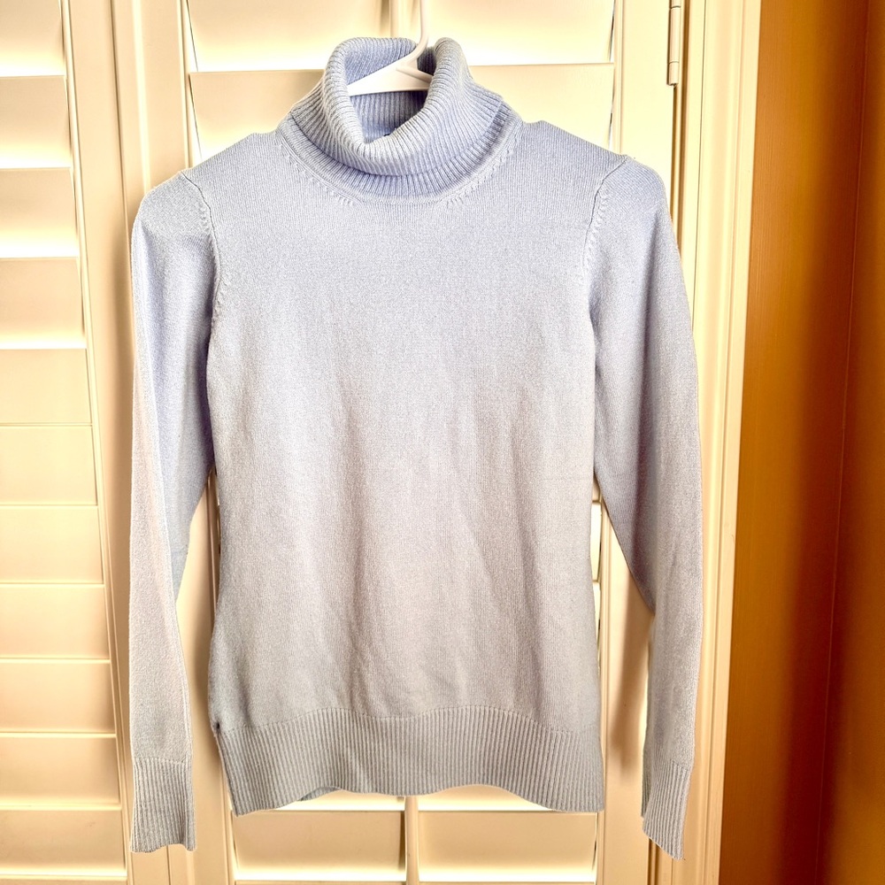 French‎ Connection Light Blue Ribbed Turtleneck Sweater Size XL Quiet Luxury